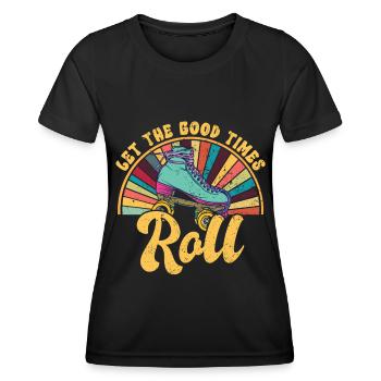 Rollschuhe - Frauen Funktions-T-Shirt - Schwarz - Vorne - AI Model Female 172 light (172cm)