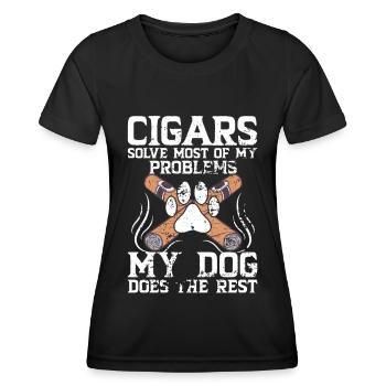 Cigare et chiens fumant des toabacos - T-shirt sport Femme - noir - Devant - AI Model Female 172 light (172cm)