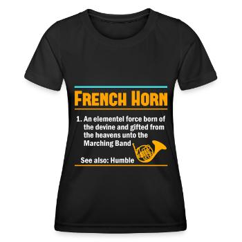 Französischer Horn -Spieler Hornist Messing Musik - Frauen Funktions-T-Shirt - Schwarz - Vorne - AI Model Female 172 light (172cm)