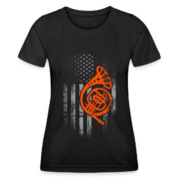 Französischer Horn -Spieler Hornist Messing Musik - Frauen Funktions-T-Shirt - Schwarz - Vorne - AI Model Female 172 light (172cm)
