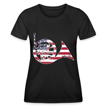 Französischer Horn -Spieler Hornist Messing Musik - Frauen Funktions-T-Shirt - Schwarz - Vorne - AI Model Female 172 light (172cm)
