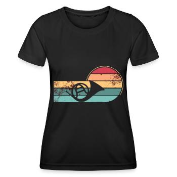 Französischer Horn -Spieler Hornist Messing Musik - Frauen Funktions-T-Shirt - Schwarz - Vorne - AI Model Female 172 light (172cm)