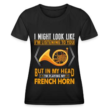 Französischer Horn -Spieler Hornist Messing Musik - Frauen Funktions-T-Shirt - Schwarz - Vorne - AI Model Female 172 light (172cm)