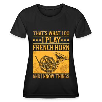 Französischer Horn -Spieler Hornist Messing Musik - Frauen Funktions-T-Shirt - Schwarz - Vorne - AI Model Female 172 light (172cm)