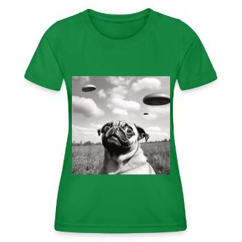 Selfie Mops Ufo Hund Lustige Alien Ufo - Frauen Funktions-T-Shirt - Kelly Green - Vorne - AI Model Female 172 dark (172cm)