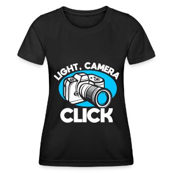 Photography - Photo shoot for photo camera. - Women's Functional T-Shirt - black - Front - AI Model Female 172 light (172cm)