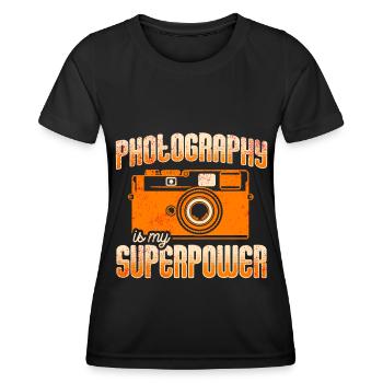 Photography - Photo shoot for photo camera. - Women's Functional T-Shirt - black - Front - AI Model Female 172 light (172cm)