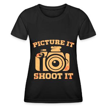 Photography - Photo shoot for photo camera. - Women's Functional T-Shirt - black - Front - AI Model Female 172 light (172cm)