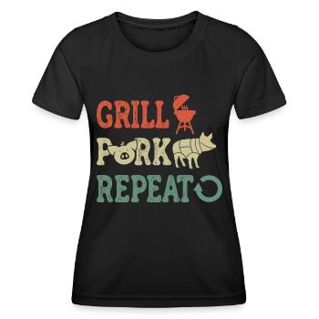 Grill Grillgrill Schweinefleisch - Frauen Funktions-T-Shirt - Schwarz - Vorne - AI Model Female 172 light (172cm)