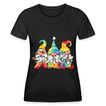 Trois Gnomes Hippies Groovy Bandage Dye Gnomies - T-shirt sport Femme - noir - Devant - AI Model Female 172 light (172cm)