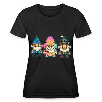 Trois Gnomes Hippies Groovy Bandage Dye Gnomies - T-shirt sport Femme - noir - Devant - AI Model Female 172 light (172cm)