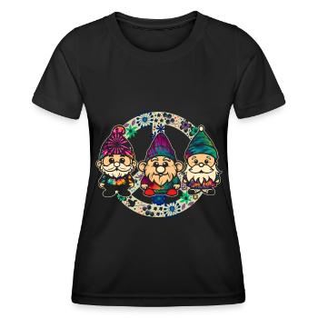 Trois Gnomes Hippies Groovy Bandage Dye Gnomies - T-shirt sport Femme - noir - Devant - AI Model Female 172 light (172cm)