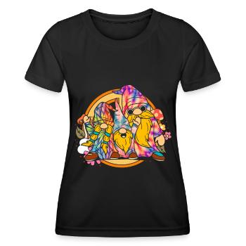 Trois Gnomes Hippies Groovy Bandage Dye Gnomies - T-shirt sport Femme - noir - Devant - AI Model Female 172 light (172cm)