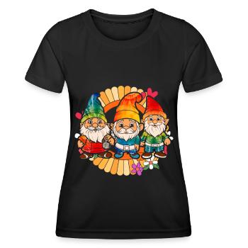 Trois Gnomes Hippies Groovy Bandage Dye Gnomies - T-shirt sport Femme - noir - Devant - AI Model Female 172 light (172cm)