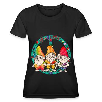 Trois Gnomes Hippies Groovy Bandage Dye Gnomies - T-shirt sport Femme - noir - Devant - AI Model Female 172 light (172cm)