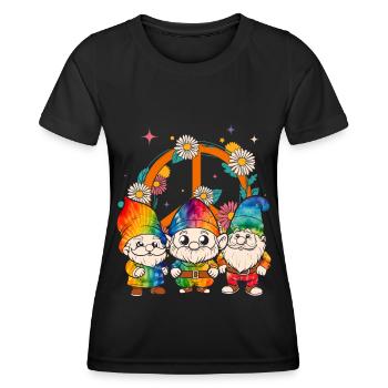 Trois Gnomes Hippies Groovy Bandage Dye Gnomies - T-shirt sport Femme - noir - Devant - AI Model Female 172 light (172cm)