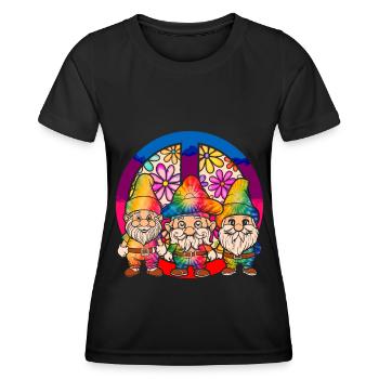 Trois Gnomes Hippies Groovy Bandage Dye Gnomies - T-shirt sport Femme - noir - Devant - AI Model Female 172 light (172cm)