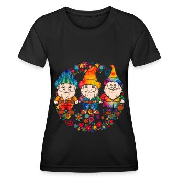 Trois Gnomes Hippies Groovy Bandage Dye Gnomies - T-shirt sport Femme - noir - Devant - AI Model Female 172 light (172cm)
