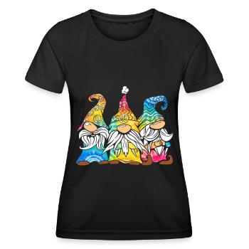 Trois Gnomes Hippies Groovy Bandage Dye Gnomies - T-shirt sport Femme - noir - Devant - AI Model Female 172 light (172cm)