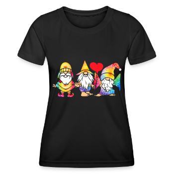 Trois Gnomes Hippies Groovy Bandage Dye Gnomies - T-shirt sport Femme - noir - Devant - AI Model Female 172 light (172cm)