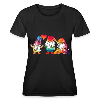Trois Gnomes Hippies Groovy Bandage Dye Gnomies - T-shirt sport Femme - noir - Devant - AI Model Female 172 light (172cm)