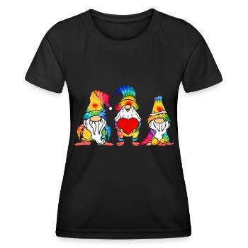 Trois Gnomes Hippies Groovy Bandage Dye Gnomies - T-shirt sport Femme - noir - Devant - AI Model Female 172 light (172cm)
