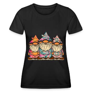 Trois Gnomes Hippies Groovy Bandage Dye Gnomies - T-shirt sport Femme - noir - Devant - AI Model Female 172 light (172cm)