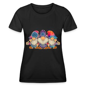 Trois Gnomes Hippies Groovy Bandage Dye Gnomies - T-shirt sport Femme - noir - Devant - AI Model Female 172 light (172cm)