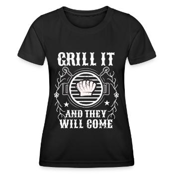 BBQ Smoker Meat Grilling Funny - Women's Functional T-Shirt - black - Front - AI Model Female 172 light (172cm)