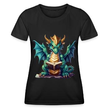 Dragons Und Bücher Nerd Dragon Liebhaber - Frauen Funktions-T-Shirt - Schwarz - Vorne - AI Model Female 172 light (172cm)
