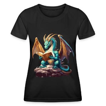 Dragons Und Bücher Nerd Dragon Liebhaber - Frauen Funktions-T-Shirt - Schwarz - Vorne - AI Model Female 172 light (172cm)