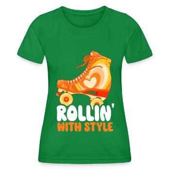 Patins à roulettes drôle des années 80 Roller Disco patinage - T-shirt sport Femme - vert - Devant - AI Model Female 172 dark (172cm)