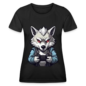Cute Wolf Player Gaming Wolf Lover - Women's Functional T-Shirt - black - Front - AI Model Female 172 light (172cm)