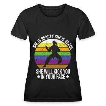 Karate Girl Martial Arts Women Karate Kick - Frauen Funktions-T-Shirt - Schwarz - Vorne - AI Model Female 172 light (172cm)