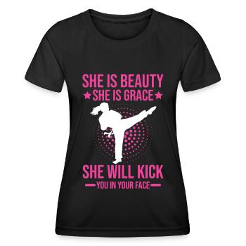 Karate Girl Martial Arts Women Karate Kick - Frauen Funktions-T-Shirt - Schwarz - Vorne - AI Model Female 172 light (172cm)