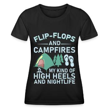 Camping Flip Flops Camper Natur Outdoor - Frauen Funktions-T-Shirt - Schwarz - Vorne - AI Model Female 172 light (172cm)