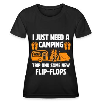 Camping Flip Flops Camper Natur Outdoor - Frauen Funktions-T-Shirt - Schwarz - Vorne - AI Model Female 172 light (172cm)