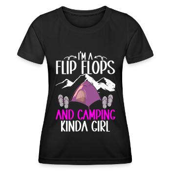 Camping Flip Flops Camper Natur Outdoor - Frauen Funktions-T-Shirt - Schwarz - Vorne - AI Model Female 172 light (172cm)