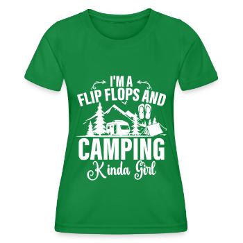 Camping Flip Flops Camper Nature Outdoor - Women's Functional T-Shirt - kelly green - Front - AI Model Female 172 dark (172cm)