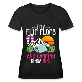 Camping Flip Flops Camper Natur Outdoor - Frauen Funktions-T-Shirt - Schwarz - Vorne - AI Model Female 172 light (172cm)