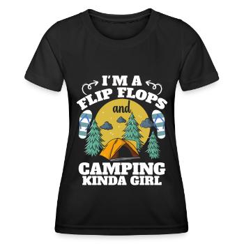 Camping Flip Flops Camper Natur Outdoor - Frauen Funktions-T-Shirt - Schwarz - Vorne - AI Model Female 172 light (172cm)