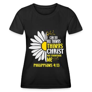 Je peux tout faire à travers la fleur de marguerite du Christ - T-shirt sport Femme - noir - Devant - AI Model Female 172 light (172cm)