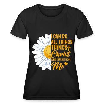 Je peux tout faire à travers la fleur de marguerite du Christ - T-shirt sport Femme - noir - Devant - AI Model Female 172 light (172cm)