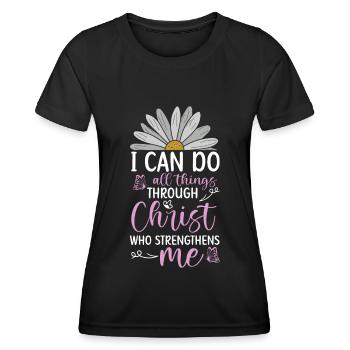 Je peux tout faire à travers la fleur de marguerite du Christ - T-shirt sport Femme - noir - Devant - AI Model Female 172 light (172cm)