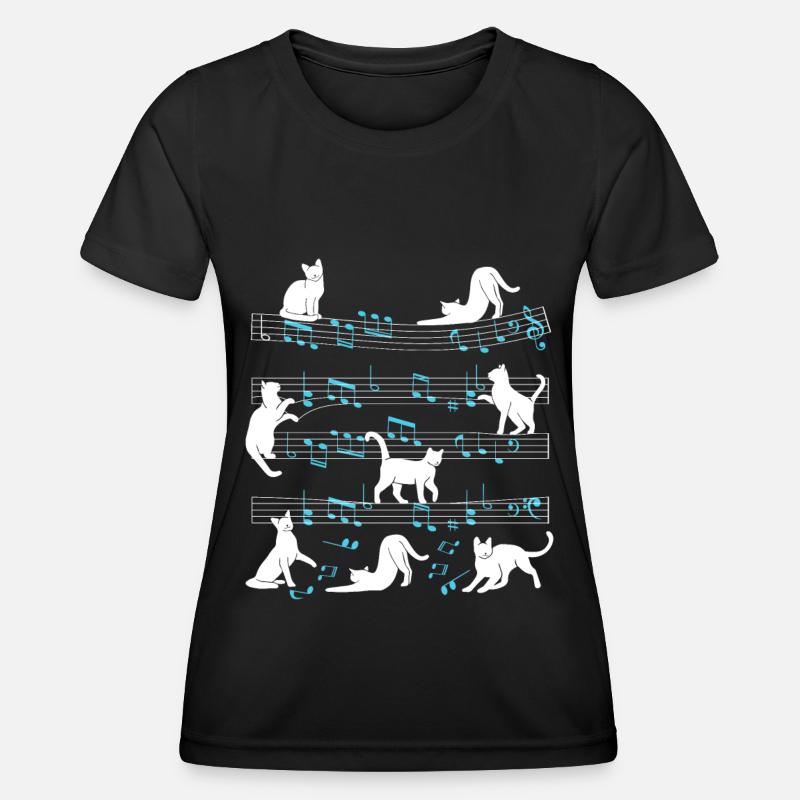 Cats playing with music note cat - Women's Functional T-Shirt - black