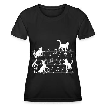 Cats playing with music note cat - Women's Functional T-Shirt - black - Front - AI Model Female 172 light (172cm)