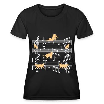 Cats playing with music note cat - Women's Functional T-Shirt - black - Front - AI Model Female 172 light (172cm)
