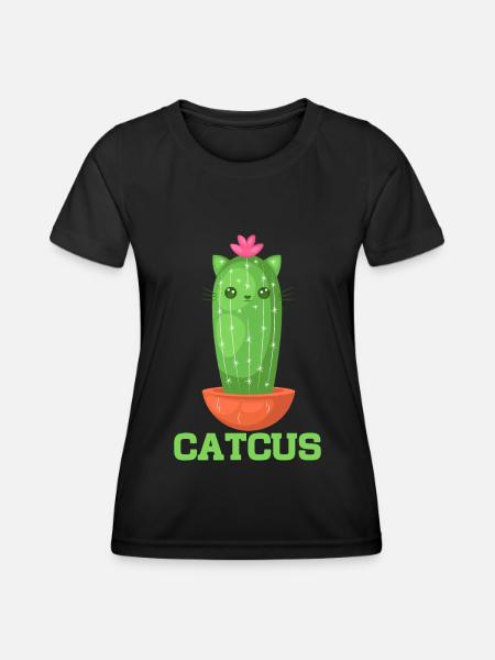 Katze Kaktus Sukkulente Kaktus Liebhaber - Frauen Funktions-T-Shirt - Schwarz