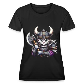 Viking Cat Helmet Nordic Cat Lover Norwegian - Women's Functional T-Shirt - black - Front - AI Model Female 172 light (172cm)