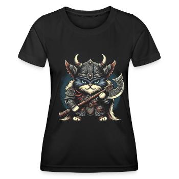 Viking Cat Helmet Nordic Cat Lover Norwegian - Women's Functional T-Shirt - black - Front - AI Model Female 172 light (172cm)